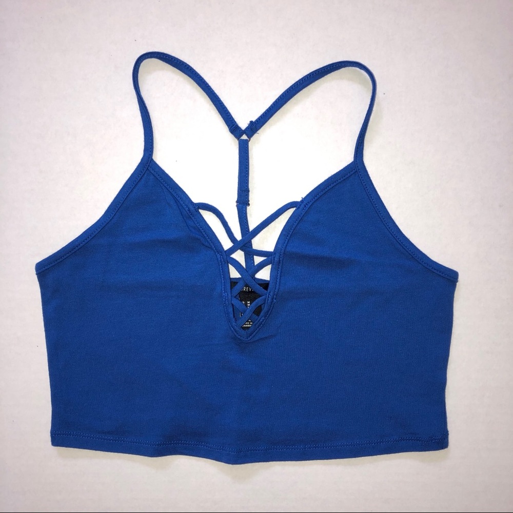 Forever 21 Strappy Cami Crop Top Blue Medium
